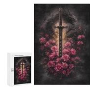 300 PCS Jigsaw Puzzles for Teenagers Dragon Sword with Flowers -2 Adult Jigsaw Puzzles Pattern Assembly Help The Brain Exercise Challenging Game Toys 300 PCS