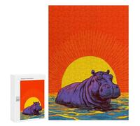 300 PCS Jigsaw Puzzles for Teenagers Hippos in Water Sunset Jigsaw Puzzles for Adults Improve Memory Difficult And Challenge Brainteaser Family Games 300 PCS