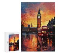 300 PCS Jigsaw Puzzles for Teenagers London Sunset Reflections-2 Adult Jigsaw Puzzles Pattern Assembly Help The Brain Exercise Challenging Game Toys 300 PCS