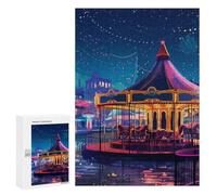 300 PCS Jigsaw Puzzles for Teenagers Magical Night Carousel Lights Adult Jigsaw Puzzles Pattern Assembly Help The Brain Exercise Challenging Game Toys 300 PCS