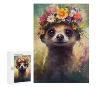 300 PCS Jigsaw Puzzles for Teenagers Meerkat with Flower Crown Adult Jigsaw Puzzles Pattern Assembly Help The Brain Exercise Challenging Game Toys 300 PCS