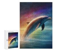300 PCS Jigsaw Puzzles for Teenagers Rainbow Dolphin Splash Puzzles for Teenagers Precision Cutting Help The Brain Exercise Stress Reduction Gifts 300 PCS