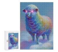 300 PCS Jigsaw Puzzles for Teenagers Rainbow Sheep with Glowing Eyes Adult Jigsaw Puzzles Pattern Assembly Help The Brain Exercise Challenging Game Toys 300 PCS