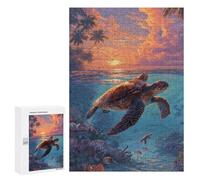 300 PCS Jigsaw Puzzles for Teenagers Tropical Sunset Sea Turtles Adult Jigsaw Puzzles Pattern Assembly Help The Brain Exercise Challenging Game Toys 300 PCS