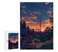 300 PCS Jigsaw Puzzles for Teenagers Vibrant Sunset Village Scene Adult Jigsaw Puzzles Pattern Assembly Help The Brain Exercise Challenging Game Toys 300 PCS