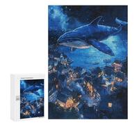 300 PCS Jigsaw Puzzles for Teenagers Whale Over Coastal Town-1 Adult Jigsaw Puzzles Pattern Assembly Help The Brain Exercise Challenging Game Toys 300 PCS