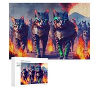 300 PCS Jigsaw Puzzles for Teenagerss Ancient Cat Warriors Marching Through Flames Jigsaw Puzzle Toy Wall Decor Difficult Hard Unique Birthday And Xmas Gifts 300 PCS