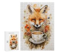 300 PCS Jigsaw Puzzles for Teenagerss Art Fox And A Cup of Tea Puzzles for Adults DIY Toys Difficult Challenge Stress Reduction Gifts 300 PCS