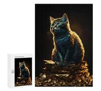 300 PCS Jigsaw Puzzles for Teenagerss Cat Sitting on Pile Gold Puzzles for Adults Brain Teaser Game Analysis And Logic Christmas Birthday Gifts 300 PCS
