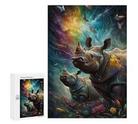 300 PCS Jigsaw Puzzles for Teenagerss Colorful Rhino Dreamscape Jigsaw Puzzle Toy Wall Decor Difficult Hard Unique Birthday And Xmas Gifts 300 PCS