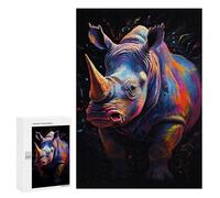 300 PCS Jigsaw Puzzles for Teenagerss Colorful Rhino Portrait Jigsaw Puzzle Toy Wall Decor Difficult Hard Unique Birthday And Xmas Gifts 300 PCS