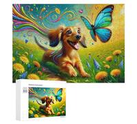 300 PCS Jigsaw Puzzles for Teenagerss Colorful Spring Field with Dog And Butterfly Jigsaw Puzzle Toy Wall Decor Difficult Hard Unique Birthday And Xmas Gifts 300 PCS