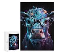 300 PCS Jigsaw Puzzles for Teenagerss Cosmic Cow Glasses Art Print-2 Puzzle For Teenagerss Difficult Challenge Educational Challenge Family Fun & Game Night 300 PCS