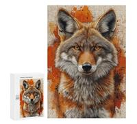 300 PCS Jigsaw Puzzles for Teenagerss Coyote Portrait with Orange Splatter Background Puzzle For Teenagerss Difficult Challenge Educational Challenge Family Fun & Game Night 300 PCS