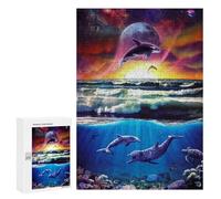 300 PCS Jigsaw Puzzles for Teenagerss Dolphin Sunset Fantasy Puzzle For Teenagerss Difficult Challenge Educational Challenge Family Fun & Game Night 300 PCS