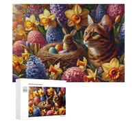 300 PCS Jigsaw Puzzles for Teenagerss Easter Flowers Cat Bunny Jigsaw Puzzle Toy Wall Decor Difficult Hard Unique Birthday And Xmas Gifts 300 PCS