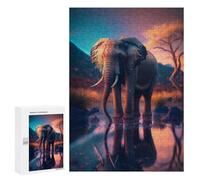 300 PCS Jigsaw Puzzles for Teenagerss Elephant Reflection in Water Puzzle for Adults Relaxing Games Improve Memory Fun Activities at Home 300 PCS
