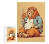 300 PCS Jigsaw Puzzles for Teenagerss Fat Lion Animal Art Jigsaws for Adults Hands-on Game Presents for Women Help The Brain Exercise 300 PCS