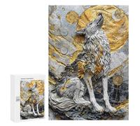 300 PCS Jigsaw Puzzles for Teenagerss Golden Moonlight Wolf Puzzle For Teenagerss Difficult Challenge Educational Challenge Family Fun & Game Night 300 PCS