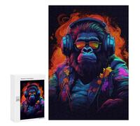 300 PCS Jigsaw Puzzles for Teenagerss Gorilla with Headphones Artwork Puzzle for Adults Relaxing Games Improve Memory Fun Activities at Home 300 PCS
