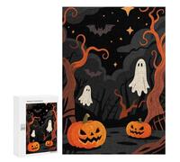 300 PCS Jigsaw Puzzles for Teenagerss Halloween Night Scene with Pumpkins And Ghosts Adult Jigsaw Puzzle Family Games Improve Memory Help The Brain Exercise 300 PCS