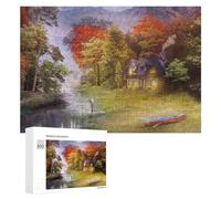 300 PCS Jigsaw Puzzles for Teenagerss Jigsaw Autumn Serenity Cabin by The Stream Puzzle Puzzle for Adults Relax Games Improve Memory for Birthday, Chrismas 300 PCS
