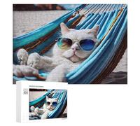 300 PCS Jigsaw Puzzles for Teenagerss Jigsaw Chill Cat in Beach Hammock Jigsaw Hands-on Game Improve Memory for Birthday, Chrismas 300 PCS