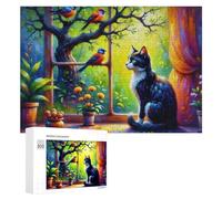 300 PCS Jigsaw Puzzles for Teenagerss Jigsaw Colorful Cat And Birds Scene Jigsaw Hands-on Game Improve Memory for Birthday, Chrismas 300 PCS