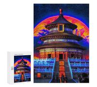 300 PCS Jigsaw Puzzles for Teenagerss Jigsaw Colorful Temple Against Celestial Background Adult Jigsaw Brain Teaser Game Hand Speed Race Stress Reduction Gifts 300 PCS