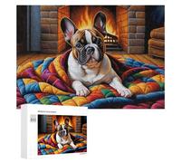 300 PCS Jigsaw Puzzles for Teenagerss Jigsaw Cozy French Bulldog by Fireplace Puzzle for Adults Relax Games Improve Memory for Birthday, Chrismas 300 PCS
