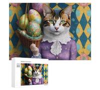 300 PCS Jigsaw Puzzles for Teenagerss Jigsaw Easter Cat in Victorian Dress Puzzle for Adults Relax Games Improve Memory for Birthday, Chrismas 300 PCS