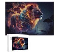 300 PCS Jigsaw Puzzles for Teenagerss Jigsaw Electric Lion in Flames Puzzle for Adults Relax Games Improve Memory for Birthday, Chrismas 300 PCS