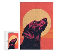 `300 PCS Jigsaw Puzzles for Teenagerss Jigsaw Faithful Dog Vector Portrait with Sunset Backdrop Jigsaw for Adults Family Games Birthday Present Deal As Gifts for The Whole Family 300 PCS