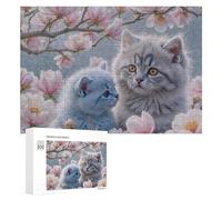 300 PCS Jigsaw Puzzles for Teenagerss Jigsaw Floral Kittens Cute Cats in Blossoms Jigsaw Hands-on Game Improve Memory for Birthday, Chrismas 300 PCS