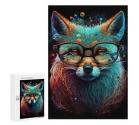 300 PCS Jigsaw Puzzles for Teenagerss Jigsaw Glowing Fox with Glasses Art Print Jigsaws for Adults Family Games For Family Fun Deal As Gifts for The Whole Family 300 PCS