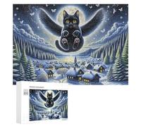 300 PCS Jigsaw Puzzles for Teenagerss Jigsaw Magical Winter Night Scene with Flying Cat Puzzle for Adults Relax Games Improve Memory for Birthday, Chrismas 300 PCS