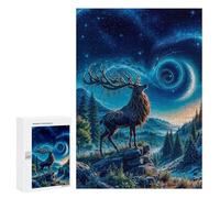 `300 PCS Jigsaw Puzzles for Teenagerss Jigsaw Mystical Deer Under Starry Sky Jigsaw for Adults Family Games Birthday Present Deal As Gifts for The Whole Family 300 PCS
