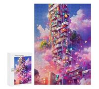 300 PCS Jigsaw Puzzles for Teenagerss Jigsaw Neon Skyscraper Dreamscape -2 Adult Jigsaw Brain Teaser Game Hand Speed Race Stress Reduction Gifts 300 PCS