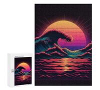 300 PCS Jigsaw Puzzles for Teenagerss Jigsaw Neon Wave Sunset Adult Jigsaw Brain Teaser Game Hand Speed Race Stress Reduction Gifts 300 PCS