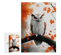 300 PCS Jigsaw Puzzles for Teenagerss Jigsaw Owl Perched on Branch with Orange Leaves Jigsaws for Adults Family Games For Family Fun Deal As Gifts for The Whole Family 300 PCS