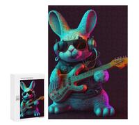 300 PCS Jigsaw Puzzles for Teenagerss Jigsaw Rabbit Rock Star with Guitar Adult Jigsaw Puzzle Hands-on Game Hand Speed Race for Birthday, Chrismas 300 PCS