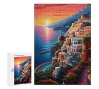 300 PCS Jigsaw Puzzles for Teenagerss Jigsaw Sunset Over Coastal Village Puzzle for Adults Relax Games Improve Memory for Birthday, Chrismas 300 PCS
