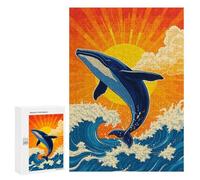 `300 PCS Jigsaw Puzzles for Teenagerss Jigsaw Whale Breaching Ocean Waves at Sunset Jigsaw for Adults Family Games Birthday Present Deal As Gifts for The Whole Family 300 PCS