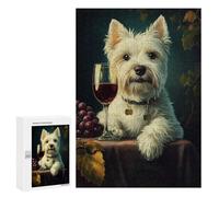 300 PCS Jigsaw Puzzles for Teenagerss Jigsaw White Westie Enjoying Wine Adult Jigsaw Brain Teaser Game Hand Speed Race Stress Reduction Gifts 300 PCS