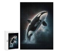 300 PCS Jigsaw Puzzles for Teenagerss Leaping Orca in Starry Night Adult Jigsaw Puzzle Family Games Improve Memory Help The Brain Exercise 300 PCS