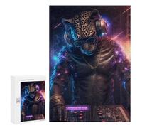 300 PCS Jigsaw Puzzles for Teenagerss Leopard DJ in Neon Lights Puzzle for Adults Relaxing Games Improve Memory Fun Activities at Home 300 PCS