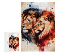 300 PCS Jigsaw Puzzles for Teenagerss Lions Couple Watercolor Adult Jigsaw Toy Wall Decor Precision Cutting Unique Birthday And Gifts 300 PCS