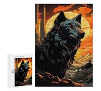 300 PCS Jigsaw Puzzles for Teenagerss Majestic Black Wolf Moon Adult Puzzles Hands-on Game Hand Speed Race Fun at Home Activities, 300 PCS