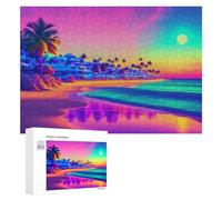 300 PCS Jigsaw Puzzles for Teenagerss Neon Beach Paradise Sunset Jigsaw Puzzle Toy Wall Decor Difficult Hard Unique Birthday And Xmas Gifts 300 PCS