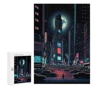 300 PCS Jigsaw Puzzles for Teenagerss Neon Cityscape Under The Moon Puzzle for Adults Relaxing Games Improve Memory Fun Activities at Home 300 PCS